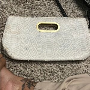 Rebecca Minkoff White Snakeskin Clutch with Gold Handle